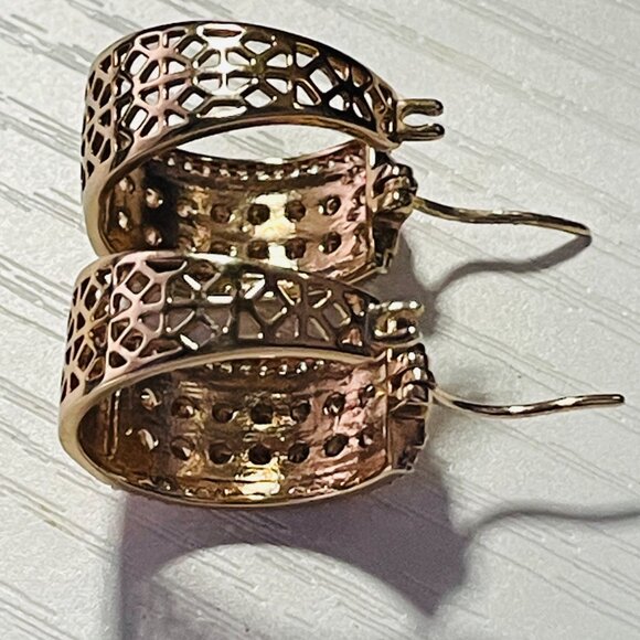 Sparkling Rose Gold Tone Wide Hoop Earrings with Crystal Pave Detailing - Picture 2 of 8